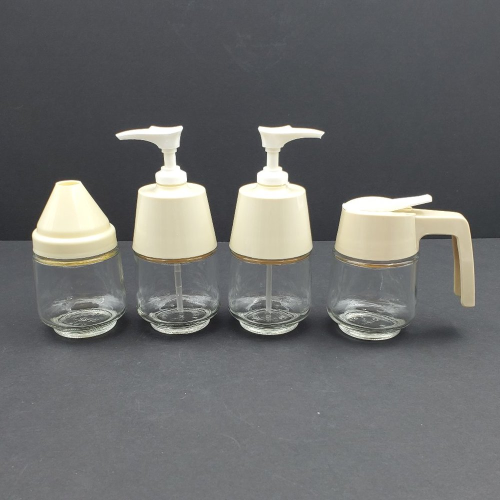 Gemco Condiment Set Ketchup Mustard Pump Cream Syrup Sugar Dispenser Small